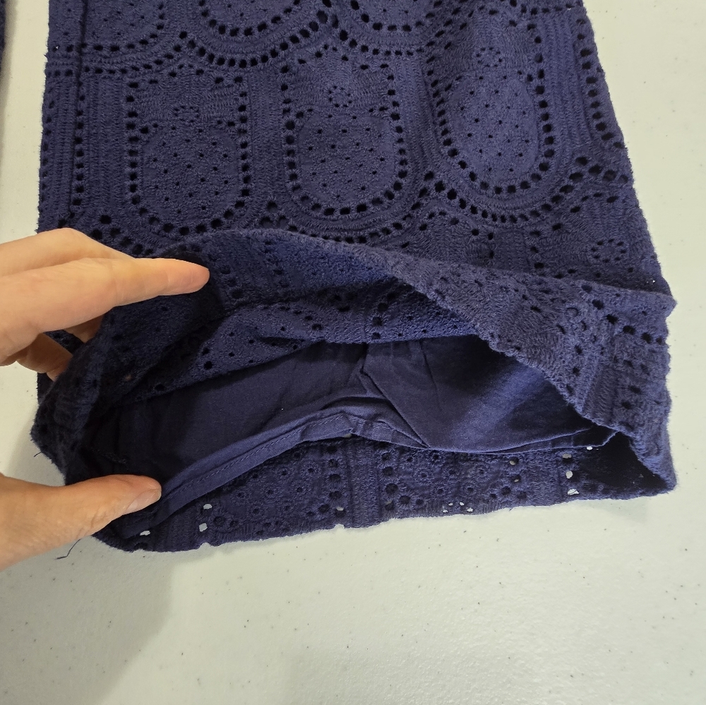 Farm Rio Pineapple Eyelet Wide Leg Pants Navy Lined Women XS Vacation Resortwear - Picture 8 of 14